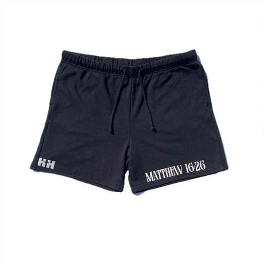 “Matthew 16:26” Soft Fleece Shorts (Black)